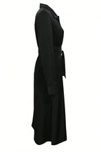 Load image into Gallery viewer, Elegant Black Collared Neck Long Sleeve Midi Shirt Dress Tied and Buttoned Women’s Dress
