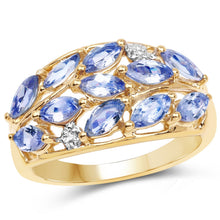 Load image into Gallery viewer, 14K Yellow Gold Plated 1.56 Carat Genuine Tanzanite and White Topaz .925 Sterling Silver Ring
