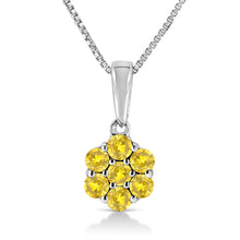 Load image into Gallery viewer, .925 Sterling Silver 1/2 Cttw Prong Set Treated Green Diamond Floral Cluster 18" Pendant Necklace (Green Color, I1-I2 Clarity)
