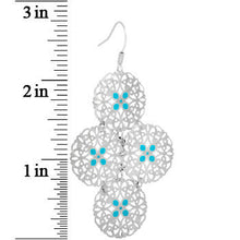 Load image into Gallery viewer, Silver Turquoise Color Round Filigree Dangle Earrings
