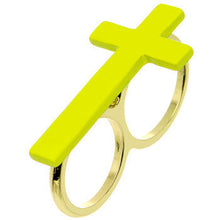 Load image into Gallery viewer, Light Yellow Neon Cross Double Finger Ring
