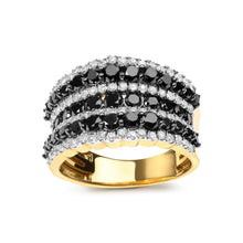 Load image into Gallery viewer, 14K Yellow Gold Plated .925 Sterling Silver 1 3/4 Cttw Treated Black and White Alternating Diamond Multi Row Band Ring (Black / I-J Color, I2-I3 Clarity) - Size 7
