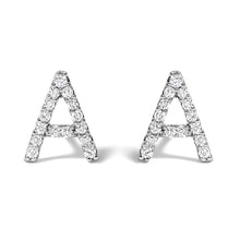 Load image into Gallery viewer, 10K White Gold 1/10 Cttw Diamond Initial â€œAâ€ Stud Earring
