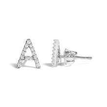 Load image into Gallery viewer, 10K White Gold 1/10 Cttw Diamond Initial â€œAâ€ Stud Earring
