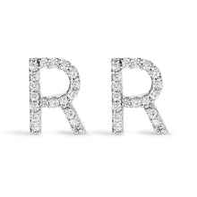 Load image into Gallery viewer, 10K White Gold 1/10 Cttw Diamond Initial â€œAâ€ Stud Earring
