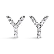 Load image into Gallery viewer, 10K White Gold 1/10 Cttw Diamond Initial â€œAâ€ Stud Earring
