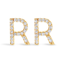 Load image into Gallery viewer, 10K White Gold 1/10 Cttw Diamond Initial â€œAâ€ Stud Earring
