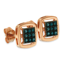 Load image into Gallery viewer, Rose Plated Sterling Silver Rose Cut Treated Diamond Stud Earring (0.25 cttw, Blue Color, I2-I3 Clarity)
