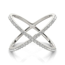 Load image into Gallery viewer, 14k White Gold X Style Thin Ring with Diamonds (1/2 cttw)
