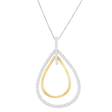 Load image into Gallery viewer, 14K Two-Tone Gold Round Cut Diamond Double Burst Pendant Necklace (1.00 cttw, H-I Color, SI2-I1 Clarity)
