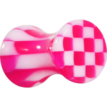 Load image into Gallery viewer, 6G Fuchsia Pink and White Checkerboard Acrylic Saddle Plug
