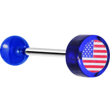 Load image into Gallery viewer, 14G Blue Acrylic American Flag Straight Barbell Tongue Ring
