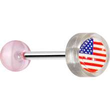 Load image into Gallery viewer, 14G Pink Acrylic American Flag Straight Barbell Tongue Ring
