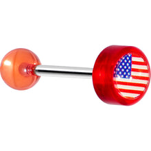 Load image into Gallery viewer, 14G Red Acrylic American Flag Straight Barbell Tongue Ring
