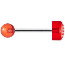 Load image into Gallery viewer, 14G Red Acrylic American Flag Straight Barbell Tongue Ring
