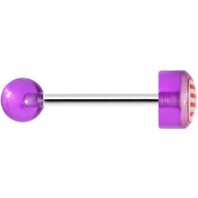 Load image into Gallery viewer, 14G Purple Acrylic American Flag Straight Barbell Tongue Ring
