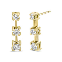 Load image into Gallery viewer, 14K Yellow Gold 1/2 Cttw Round Diamond 3 Stone Graduated Linear Drop Past, Present and Future Stud Earrings (H-I Color, SI1-SI2 Clarity)
