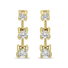 Load image into Gallery viewer, 14K Yellow Gold 1/2 Cttw Round Diamond 3 Stone Graduated Linear Drop Past, Present and Future Stud Earrings (H-I Color, SI1-SI2 Clarity)
