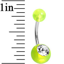 Load image into Gallery viewer, Neon Green Clear Gem Belly Ring
