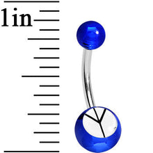 Load image into Gallery viewer, Blue and White Acrylic Inverted Peace Sign Belly Ring
