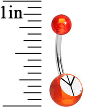Load image into Gallery viewer, Red and White Acrylic Inverted Peace Sign Belly Ring
