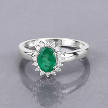 Load image into Gallery viewer, 0.86 Carat Genuine Zambian Emerald and White Diamond 14K White Gold Ring

