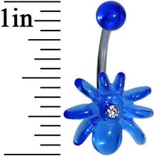 Load image into Gallery viewer, Clear Gem Blue Upward Spider J-Bar Belly Ring
