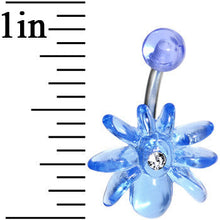 Load image into Gallery viewer, Clear Gem Light Blue Upward Spider J-Bar Belly Ring

