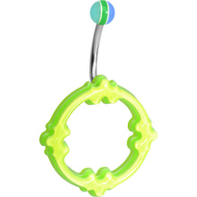 Load image into Gallery viewer, Light Green Blue Striped Ball Acrylic Multi-Layered Celtic Belly Ring
