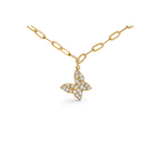 Load image into Gallery viewer, 14KT Yellow Gold 1/2 Cttw Diamond Butterfly Station Paperclip Station Necklace (I-J Color, I1-I2 Clarity) - Adjustable 15"-17" Inches
