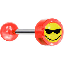 Load image into Gallery viewer, 14G 5/8 Red Acrylic Smiley Sunglasses Tongue Ring
