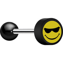 Load image into Gallery viewer, 14G 5/8 Black Acrylic Smiley Sunglasses Tongue Ring
