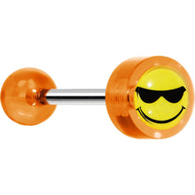 Load image into Gallery viewer, 14G 5/8 Orange Acrylic Smiley Sunglasses Tongue Ring
