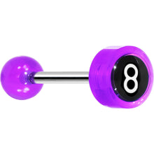 Load image into Gallery viewer, 14G 5/8 Purple Acrylic Behind the 8 Ball Tongue Ring
