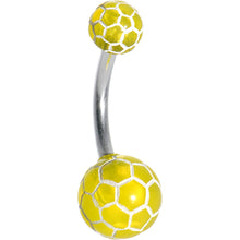 Load image into Gallery viewer, Yellow and White Premier Soccer Ball Belly Ring
