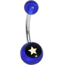 Load image into Gallery viewer, Blue Acrylic Black and Off White Star Belly Ring
