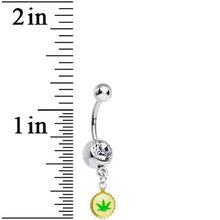 Load image into Gallery viewer, Clear Gem White and Green Pot Leaf Charm Dangle Belly Ring
