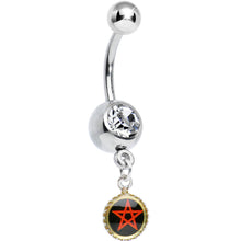 Load image into Gallery viewer, Clear Gem Black and Red Five Pointed Star Charm Dangle Belly Ring
