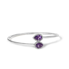 Load image into Gallery viewer, .925 Sterling Silver 8 x 5.5mm Pear Shape Amethyst  and Diamond Accent Halo Bypass Bangle Bracelet (H-I Color, SI1-SI2 Clarity)  - Fits up to 7" Inches
