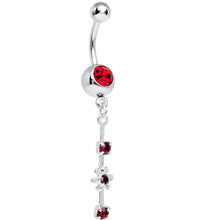 Load image into Gallery viewer, Dark Red Gem Drops and Twinkling Flower Dangle Belly Ring
