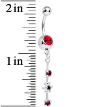Load image into Gallery viewer, Dark Red Gem Drops and Twinkling Flower Dangle Belly Ring
