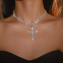 Load image into Gallery viewer, 925 Sterling Silver Cross Pendant Necklace with Sparkling Rhinestone Embellishments
