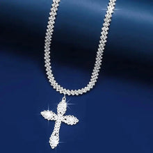 Load image into Gallery viewer, 925 Sterling Silver Cross Pendant Necklace with Sparkling Rhinestone Embellishments
