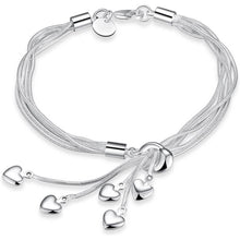 Load image into Gallery viewer, .925 Sterling Silver Five-Line Chain with Five-Heart Bracelet
