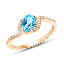 Load image into Gallery viewer, 1.04 Carat Genuine Swiss Blue Topaz and White Diamond 14K Yellow Gold Ring

