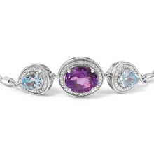 Load image into Gallery viewer, .925 Sterling Silver Oval Amethyst and Pear Blue Topaz with Diamond Accent Lariat 4â€-10â€ Adjustable Bolo Bracelet (H-I Color, SI1-SI2 Clarity)

