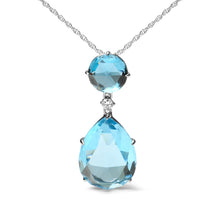 Load image into Gallery viewer, 18K White Gold Diamond Accent and Round London Blue Topaz and Pear Cut Sky Blue Topaz Dangle Drop 18" Pendant Necklace (G-H Color, SI1-SI2 Clarity)
