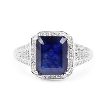 Load image into Gallery viewer, 4.80 Carat Glass Filled Sapphire and White Topaz .925 Sterling Silver Ring
