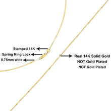 Load image into Gallery viewer, Solid 14K Yellow Gold 0.75mm Classic Box Chain Necklace. Unisex Chain - Size 16 Inches
