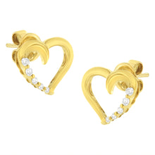 Load image into Gallery viewer, 14K Yellow Gold 1/8 Cttw Diamond Journey Heart Hoop Earrings (K-L Color, I1-I2 Clarity)
